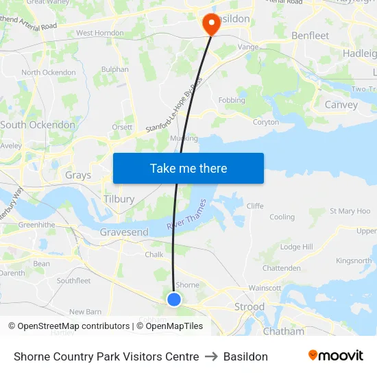 Shorne Country Park Visitors Centre to Basildon map