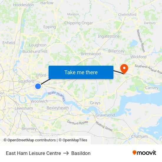 East Ham Leisure Centre to Basildon map