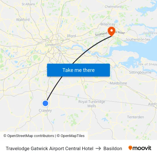 Travelodge Gatwick Airport Central Hotel to Basildon map