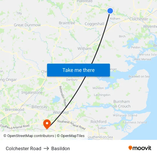 Colchester Road to Basildon map