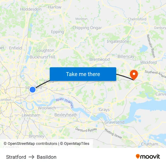 Stratford to Basildon map