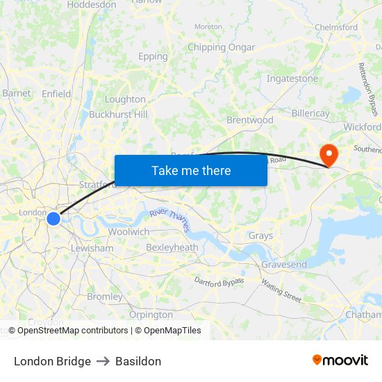 London Bridge to Basildon map