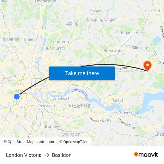 London Victoria to Basildon map