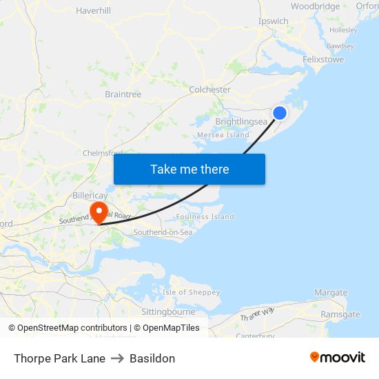 Thorpe Park Lane to Basildon map