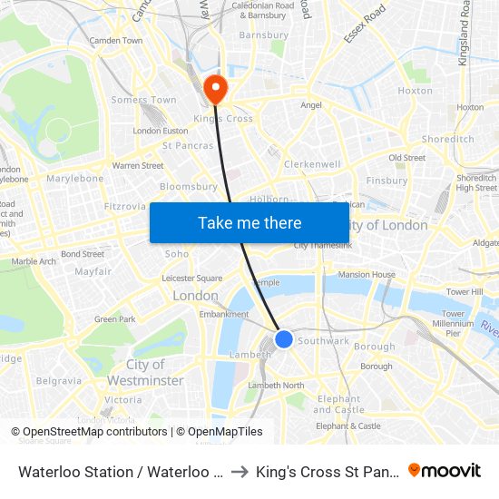 Waterloo Station / Waterloo Road to King's Cross St Pancras map