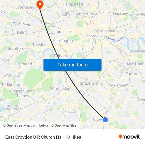 East Croydon U R Church Hall to Ikea map