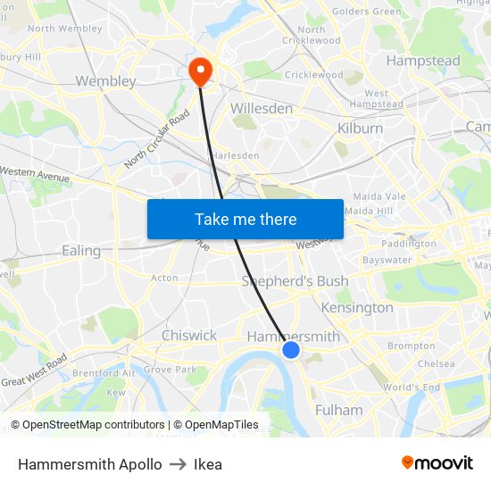Hammersmith Apollo to Ikea map