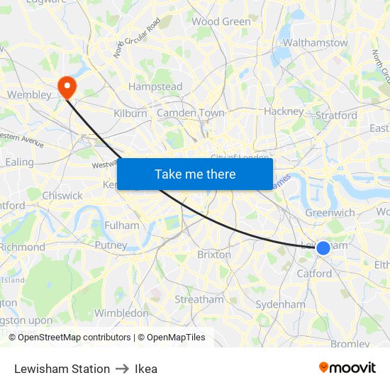 Lewisham Station to Ikea map