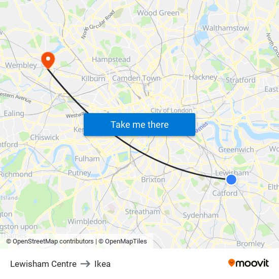 Lewisham Centre to Ikea map