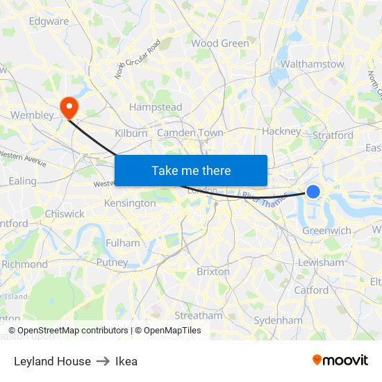 Leyland House to Ikea map
