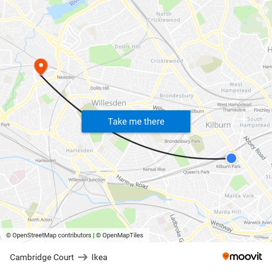Cambridge Court to Ikea map