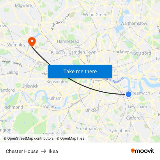 Chester House to Ikea map