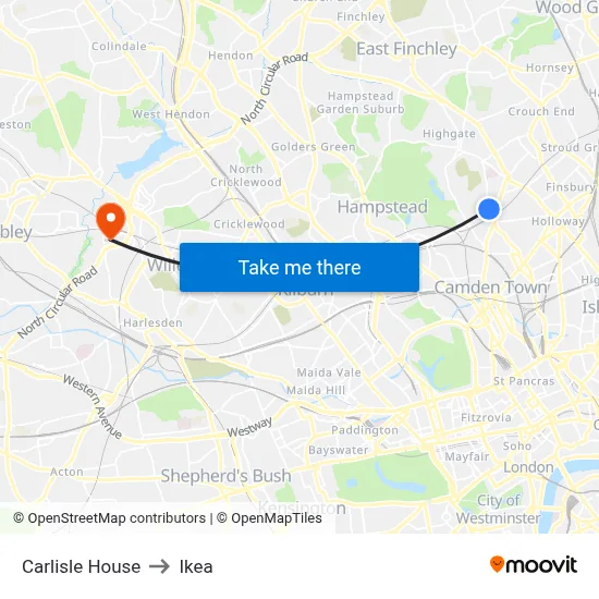 Carlisle House to Ikea map