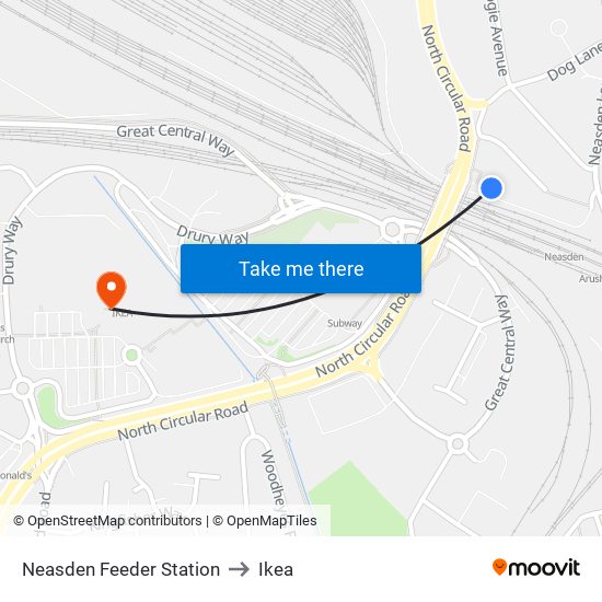 Neasden Feeder Station to Ikea map