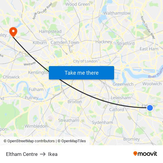 Eltham Centre to Ikea map