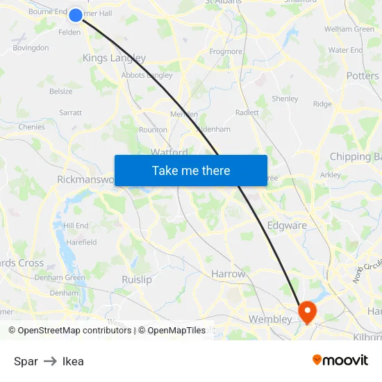 Texaco Filling Station to Ikea map