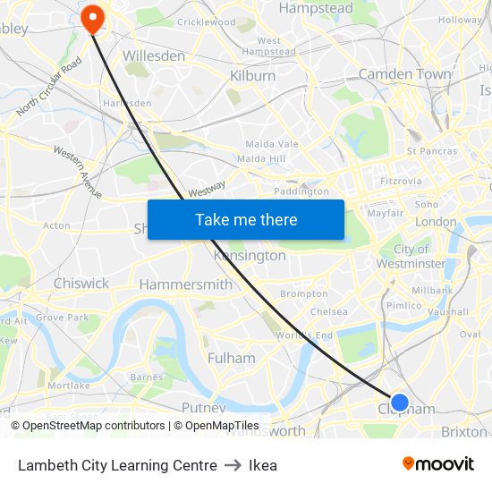 Lambeth City Learning Centre to Ikea map