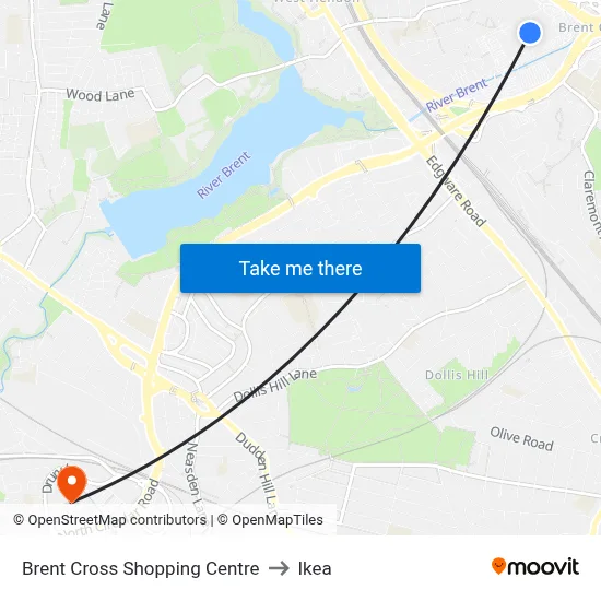 Brent Cross Shopping Centre to Ikea map