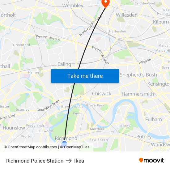 Richmond Police Station to Ikea map