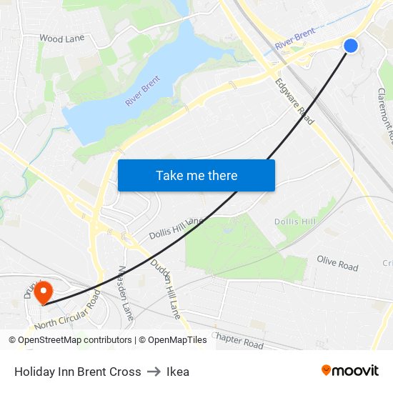 Holiday Inn Brent Cross to Ikea map