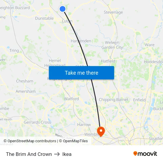 The Brim And Crown to Ikea map