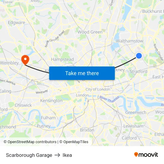 Scarborough Garage to Ikea map