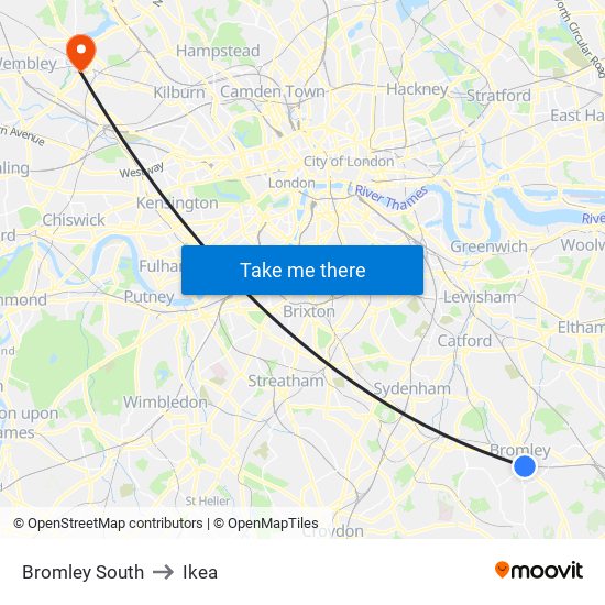 Bromley South to Ikea map