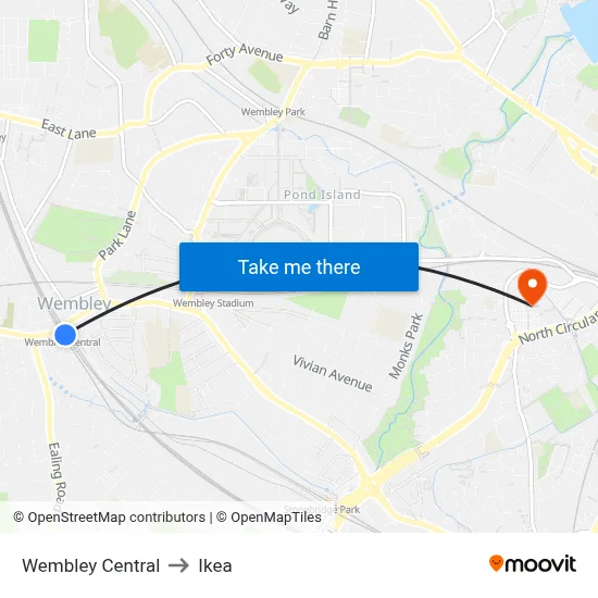 Wembley Central to Ikea map
