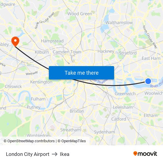London City Airport to Ikea map