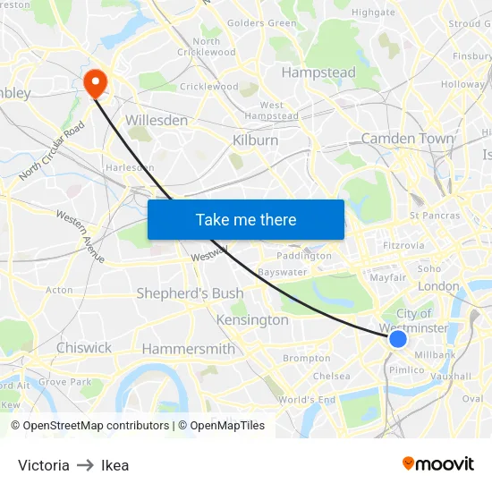 Victoria to Ikea map