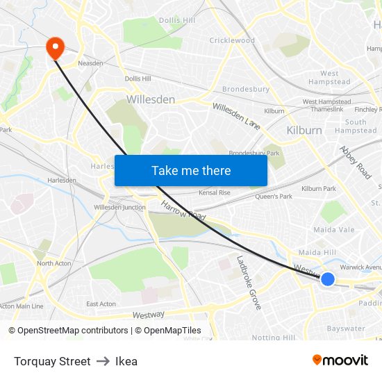 Torquay Street to Ikea map