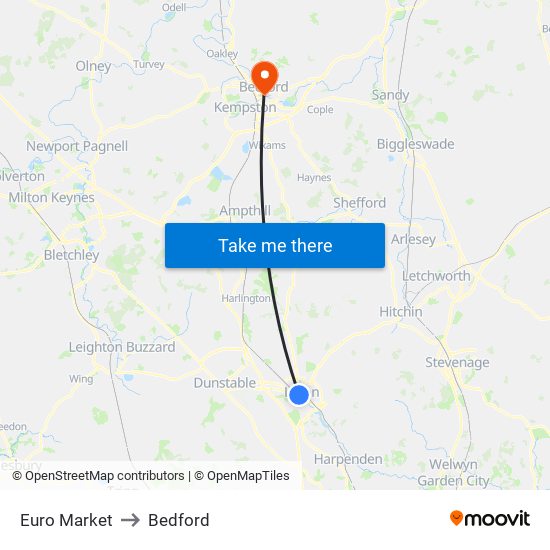 Euro Market to Bedford map