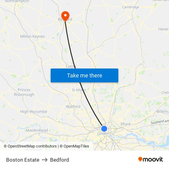Boston Estate to Bedford map