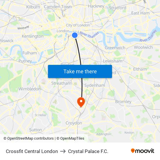 Crossfit Central London to Crystal Palace F.C. map