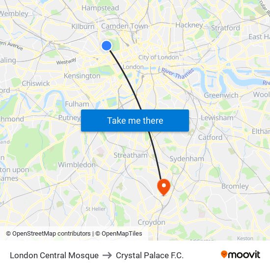 London Central Mosque to Crystal Palace F.C. map