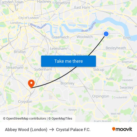 Abbey Wood (London) to Crystal Palace F.C. map