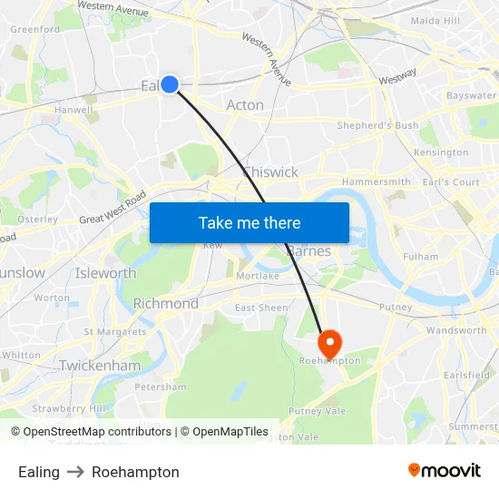 Ealing to Roehampton map