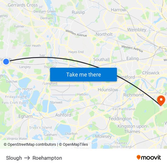 Slough to Roehampton map