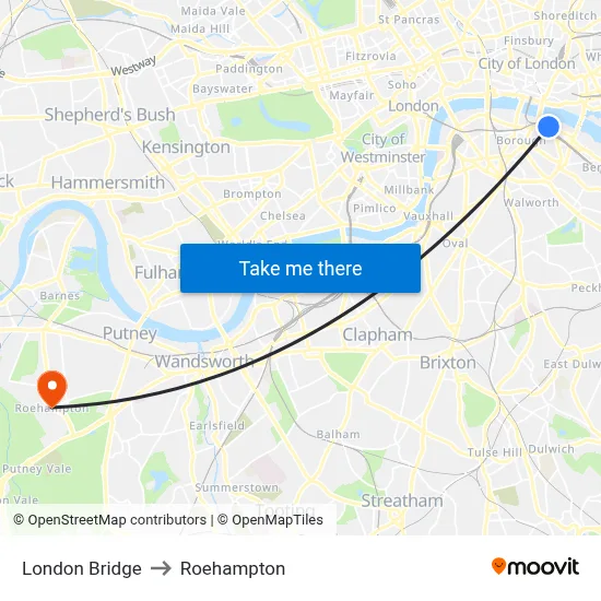 London Bridge to Roehampton map