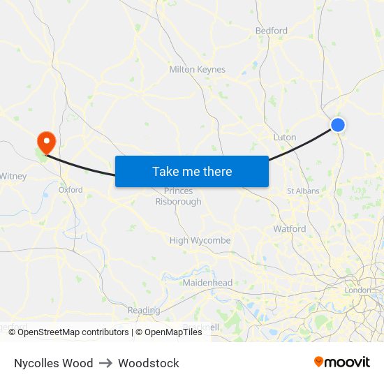Nycolles Wood to Woodstock map
