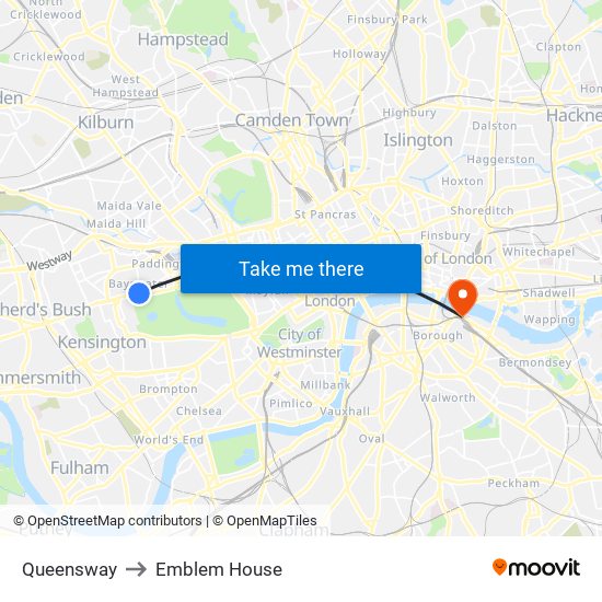 Queensway to Emblem House map