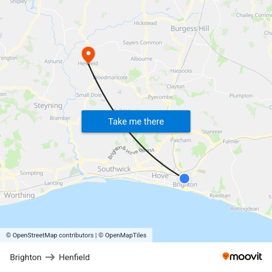 Brighton to Henfield map