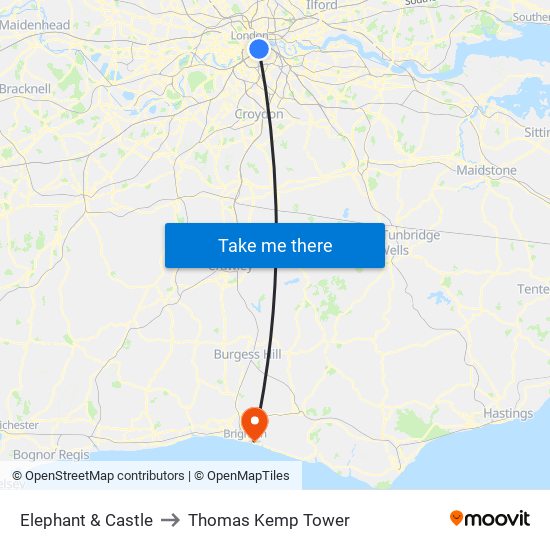 Elephant & Castle to Thomas Kemp Tower map
