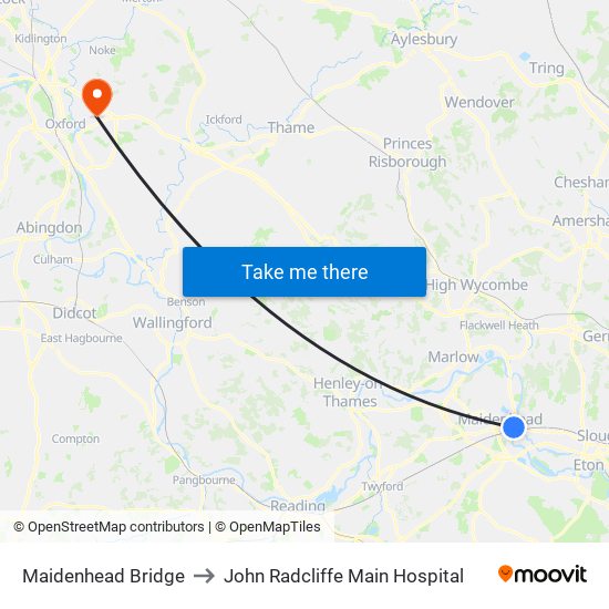 Maidenhead Bridge to John Radcliffe Main Hospital map