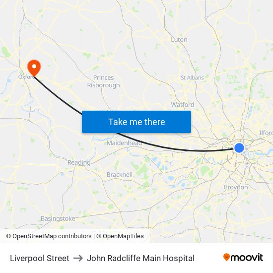 Liverpool Street to John Radcliffe Main Hospital map