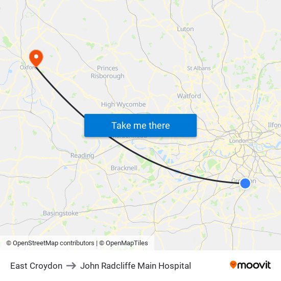 East Croydon to John Radcliffe Main Hospital map