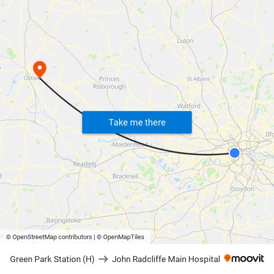 Green Park Station (H) to John Radcliffe Main Hospital map