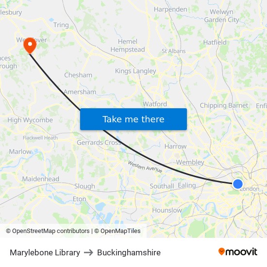 Marylebone Library to Buckinghamshire map