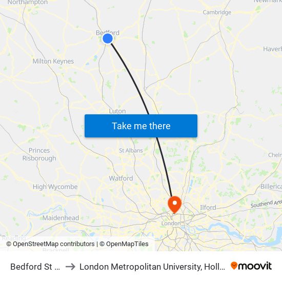 Bedford St Johns to London Metropolitan University, Holloway Campus map