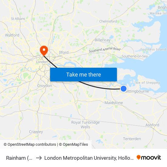 Rainham (Kent) to London Metropolitan University, Holloway Campus map